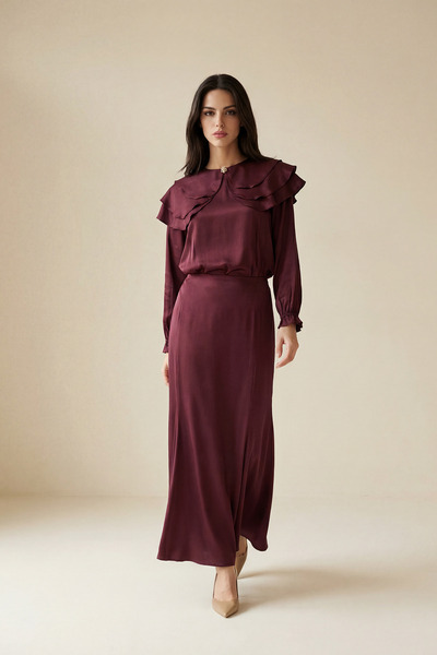 Setre Bordo Rahat Kesim Midi Boy Etek