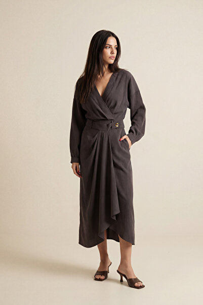 Setre Кавова спідниця середньої довжини з ґудзиками на талії та складками