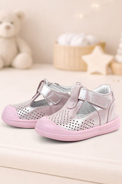 Rakerplus Shaun Genuine Leather Pink Glittered Velcro Anatomical Baby Sandals...