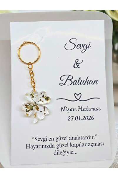 Gelinrehberi 24 Adet Kartlı Hediyelik Yonca Anahtarlık Nikah, Nişan, Söz, Doğ...