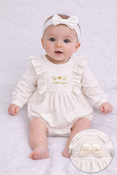 cayzen Angel Embroidered Girl's Romper with Angel Wings and Bandana 1123