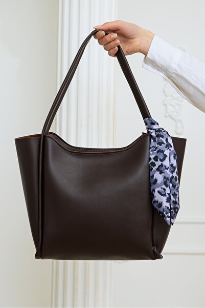 Zeyne Kahverengi Fermuarlı Zyn03 Suni Deri Fular Hediyeli Kadın Omuz Çantası