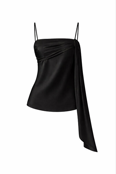 Setre Black Chiffon Detailed Thin Strap Blouse