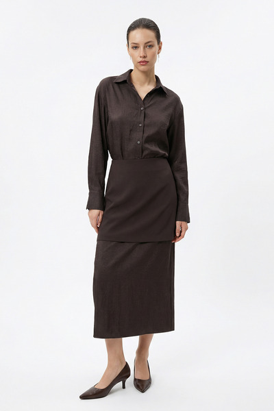 Setre Bitter-Brown Skirt and Shirt Detailed Dress