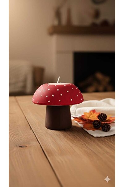 Giyimodam Mantar Tasarımlı Dekoratif Mum - El Yapımı Estetik Mum ve Şamdan - ...