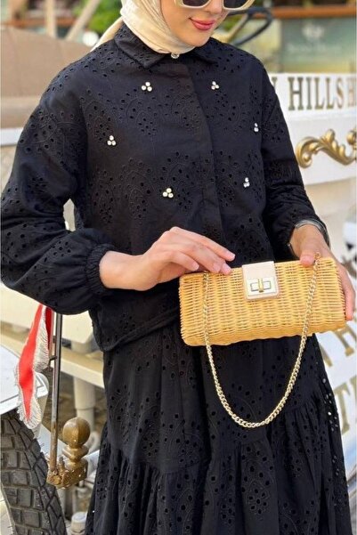 Modamorfo طقم تنورة بتفاصيل صدفي - أسود