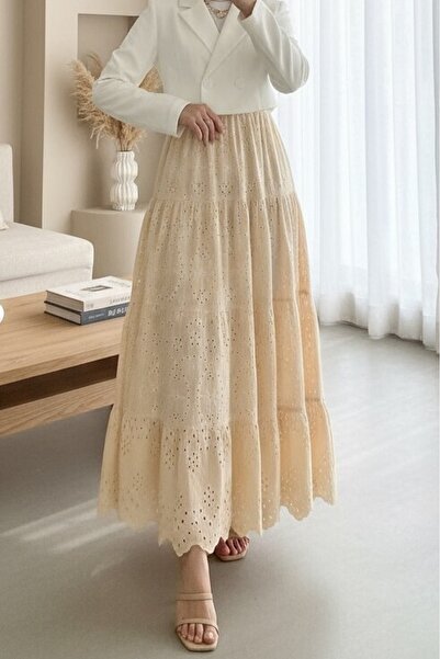 Modamorfo Fisto Işlemeli Katlamalı Etek -Bej