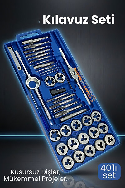 Transformacion 40 Parça Profesyonel Metrik Ters Kılavuz ve Pafta Seti - Hassa...