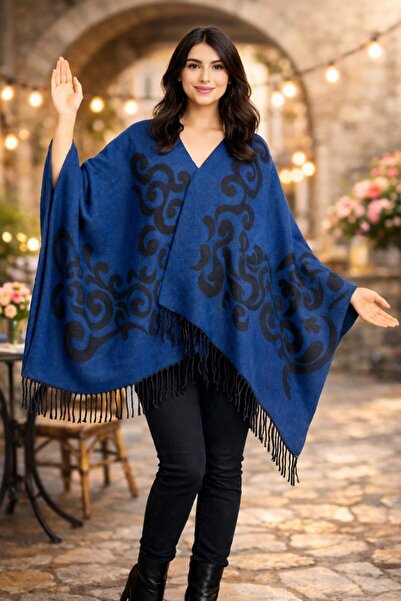 ALDAİR Kadın Kışlık Çift Taraflı Panço Omuz 140x140