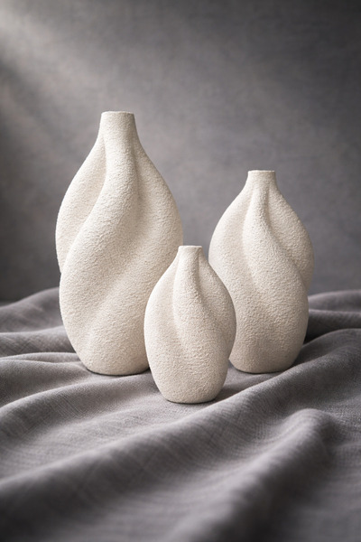 MERAM PRİNT Modern Kıvrımlı 3'lü Dekoratif Vazo Seti – Seramik Görünümlü Mat ...