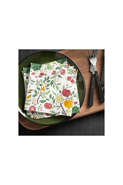 IKEA Üç Katlı 60 Adet 33x33 Çiçek Desenli Peçete Havsbraxen Sunum Davet Peçetesi