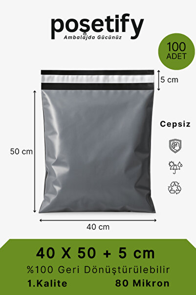 Pocketless Cargo Bag | 40x50x5 cm | 100 Pieces | Gray | 80 Micron | Medium