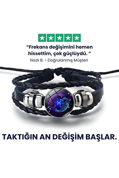 wellife pro BALIK Ruh Bilekliği El Yapımı Ayarlı On İki Burç Deri Bileklik Ka...