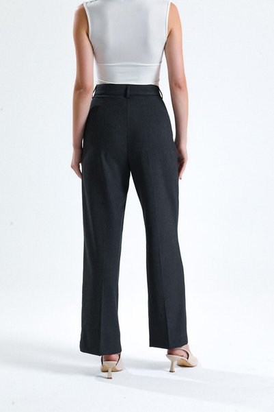 LA PANTE Women's Trousers Palazzo Pants Stretch Fabric Black Straight Stitch Detail Loose Leg Wide Stylish Ribbed