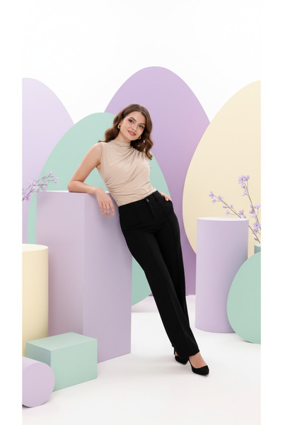 LA PANTE بنطلون نسائي بنطلون واسع الأرجل بنطلون واسع الساق قماش قابل للتمدد ك...