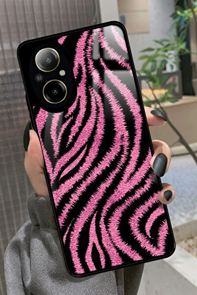 realme 12 Lite Uyumlu Pembe Zebra Tasarımlı Glossy Premium Kılıf