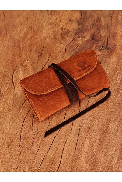 bouscrab Kese Cüzdan Deri Ipli Çanta %100 Gerçek Süet Deri Taba