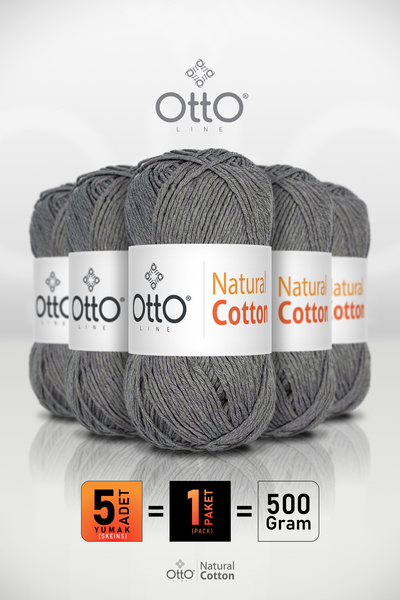 Otto قطن طبيعي - رمادي غامق (6011) - عبوة من 5 قطع - 2 مم/100 جرام/200 متر - ...