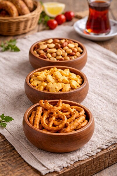 Genel Markalar 3'lü Ahşap Çerezlik ve Sunum Kasesi Seti, Kahvaltılık ahşap De...