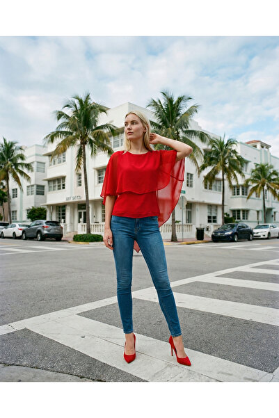 Romina Ruffle Chiffon Crew Neck Flounce Casual Blouse