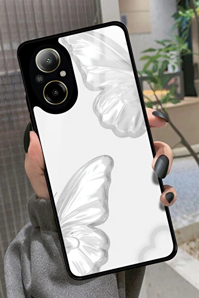realme 12 Lite Uyumlu Beyaz Kelebek Tasarımlı Glossy Premium Kılıf
