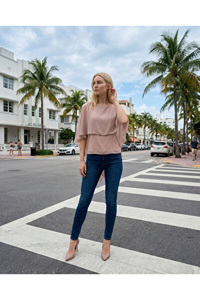 Romina Ruffle Şifon Bisiklet Yaka Volanlı Günlük Bluz