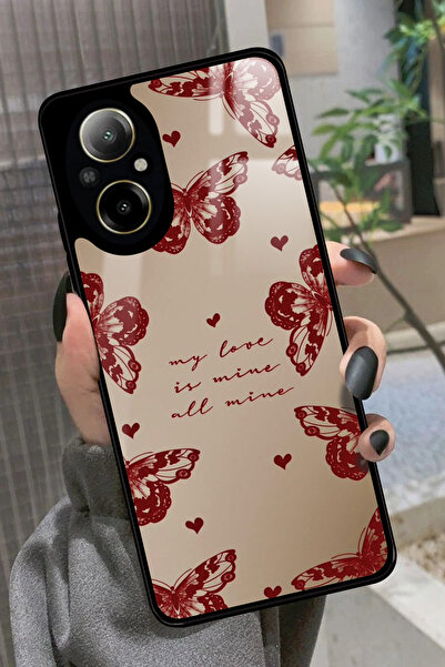 realme 12 Lite Uyumlu Kırmızı Kelebek Tasarımlı Glossy Premium Kılıf