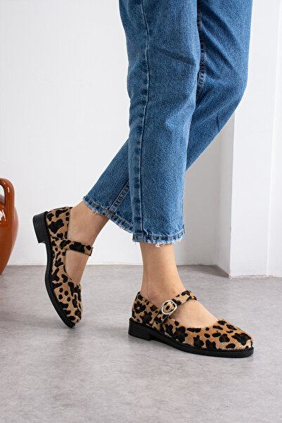 guijarro Leopard Pattern Soft Sole Mary Jane Flats - Buckle Low Heel Casual S...