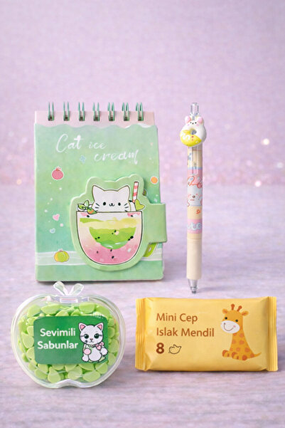 matheon مجموعة هدايا للفتيات مكونة من 4 قطع مع قطة |   مجموعة أقلام دفتر ملاح...