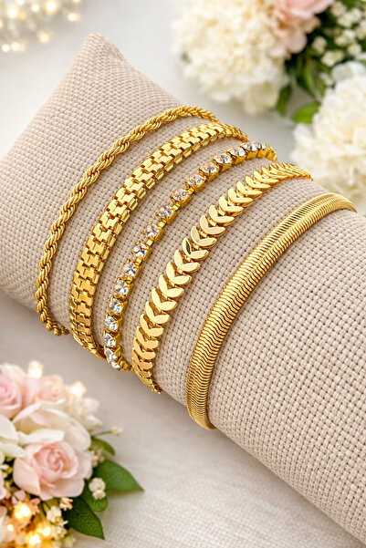 Crc Bijuteri سوار نسائي ذهبي اللون مكون من 5 قطع