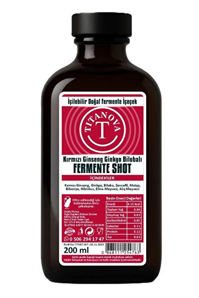 TİTANOVA KIRMIZI GİNSENG GİNKGO BİLOBALI FERMENTE SHOT 200 ML
