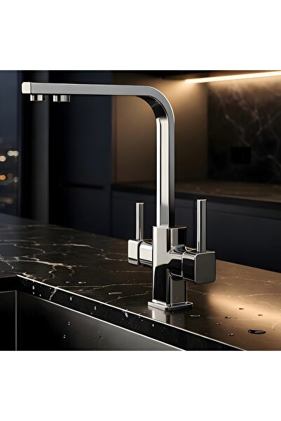 Flora Block - Kare Krom 3 Yollu Arıtmalı Mutfak Bataryası – Pirinç Gövde, Pas...