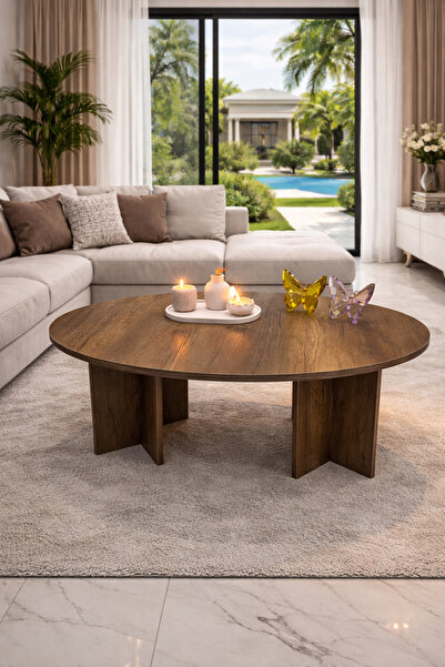 MatBeyaZ Modern orta sehpa salon sehpa MDF elips kahverengi ofis sehpa 100 cm...