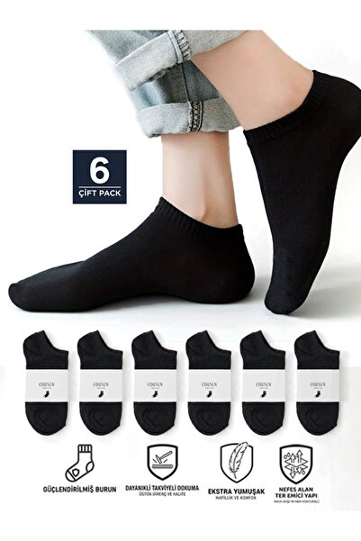 Cousen Set de 6' șosete negre unisex, bumbac piese, pachet economic, sport zi...