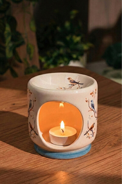 Love Bundles Seramik El Yapımı Buhurdanlık Bahar Dalları Desenli Mumlu Dekoratif