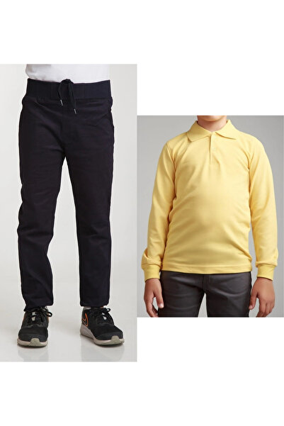 Nacar Unisex dečije školske pantalone sa rebrastim strukom Lan tamnoplave + p...