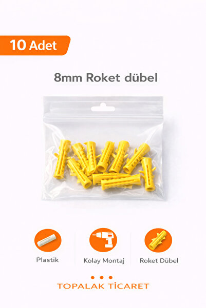 TOPALAKTİCARET 500 Adet Dübel. Roket Dübel. Montaj Dübeli. Duvar Dübeli. Vida Dübeli. Plastik Sarı Dübel