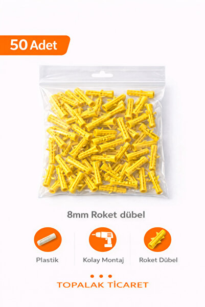 TOPALAKTİCARET 500 Adet Dübel. Roket Dübel. Montaj Dübeli. Duvar Dübeli. Vida Dübeli. Plastik Sarı Dübel
