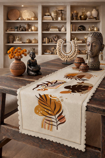 SasoHome Moon And Flower Desenli Dijital Baskılı Dekoratif Runner