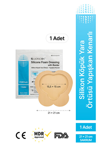 luofucon Silikon Yapışkanlı Sakrum Köpük Yara Örtüsü 21x21 cm | Kalça Yatak Y...