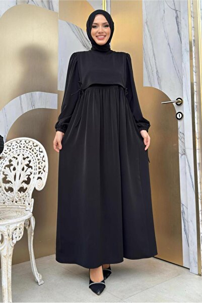 TRENDTESETTÜR فستان نسائي أسود من القطن بتفاصيل مميزة T 3006