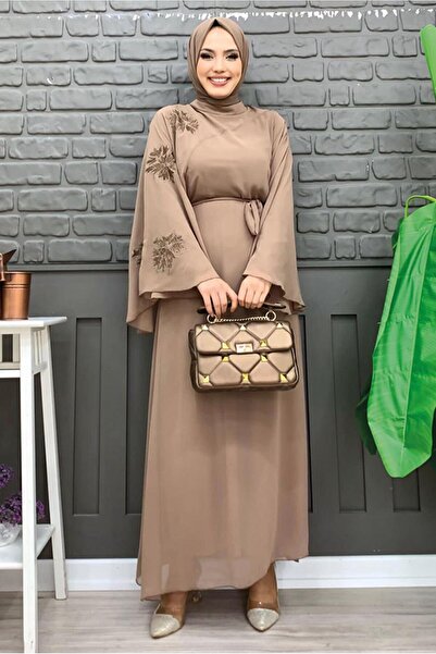 TRENDTESETTÜR KADIN VİZON DESENLİ YARASA KOL ELBİSE T 9353