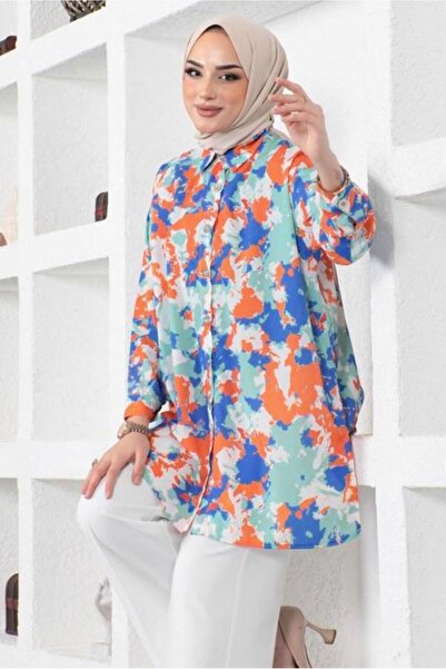 TRENDTESETTÜR KADIN YEŞİL (MİNT) BATİK DESENLİ GÖMLEK TUNİK T 0988