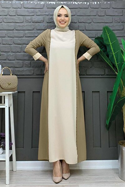 TRENDTESETTÜR فستان مينك نسائي بحجرين بلونين T 8483