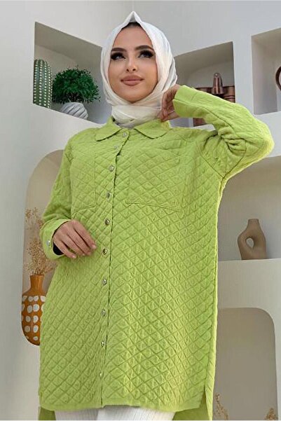 TRENDTESETTÜR KADIN YEŞİL CEPLİ DÜĞMELİ KAPİTONE TUNİK 5216