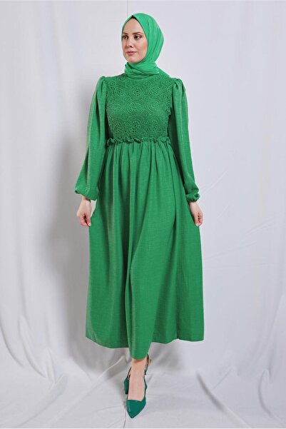 TRENDTESETTÜR KADIN YEŞİL (BENETTON) BALON KOL ELBİSE T 6895