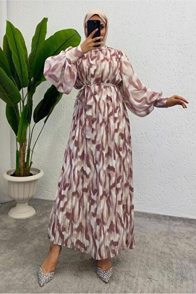 TRENDTESETTÜR KADIN MOR (LİLA) KUŞAKLI ŞİFON ELBİSE T 0985-1