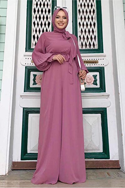 TRENDTESETTÜR بذلة نسائية بأكمام منفوشة وحزام مطوي T 7053