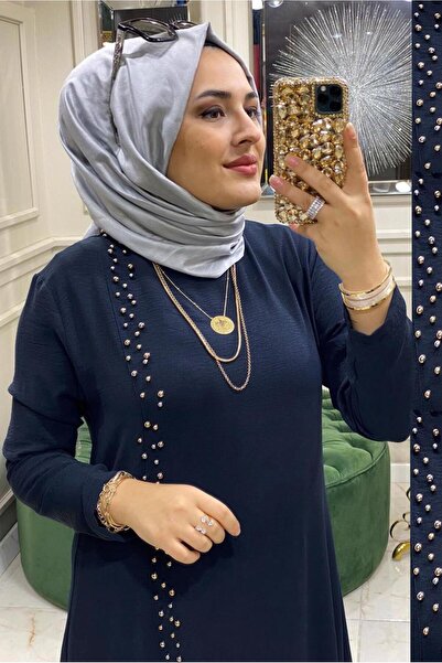 TRENDTESETTÜR KADIN LACİVERT BONCUK İŞLEMELİ İKİLİ PANTOLONLU TAKIM T 30911