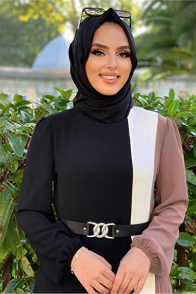 TRENDTESETTÜR KADIN PEMBE (GÜL) ÜÇ RENKLİ PİLİSELİ ELBİSE T 2263